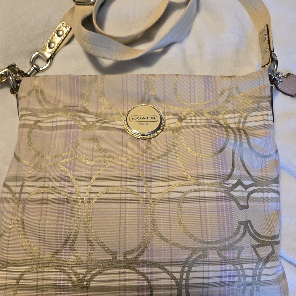 Coach Signature Plaid Crossbody Women's Gold and Cream Crossbody Bag